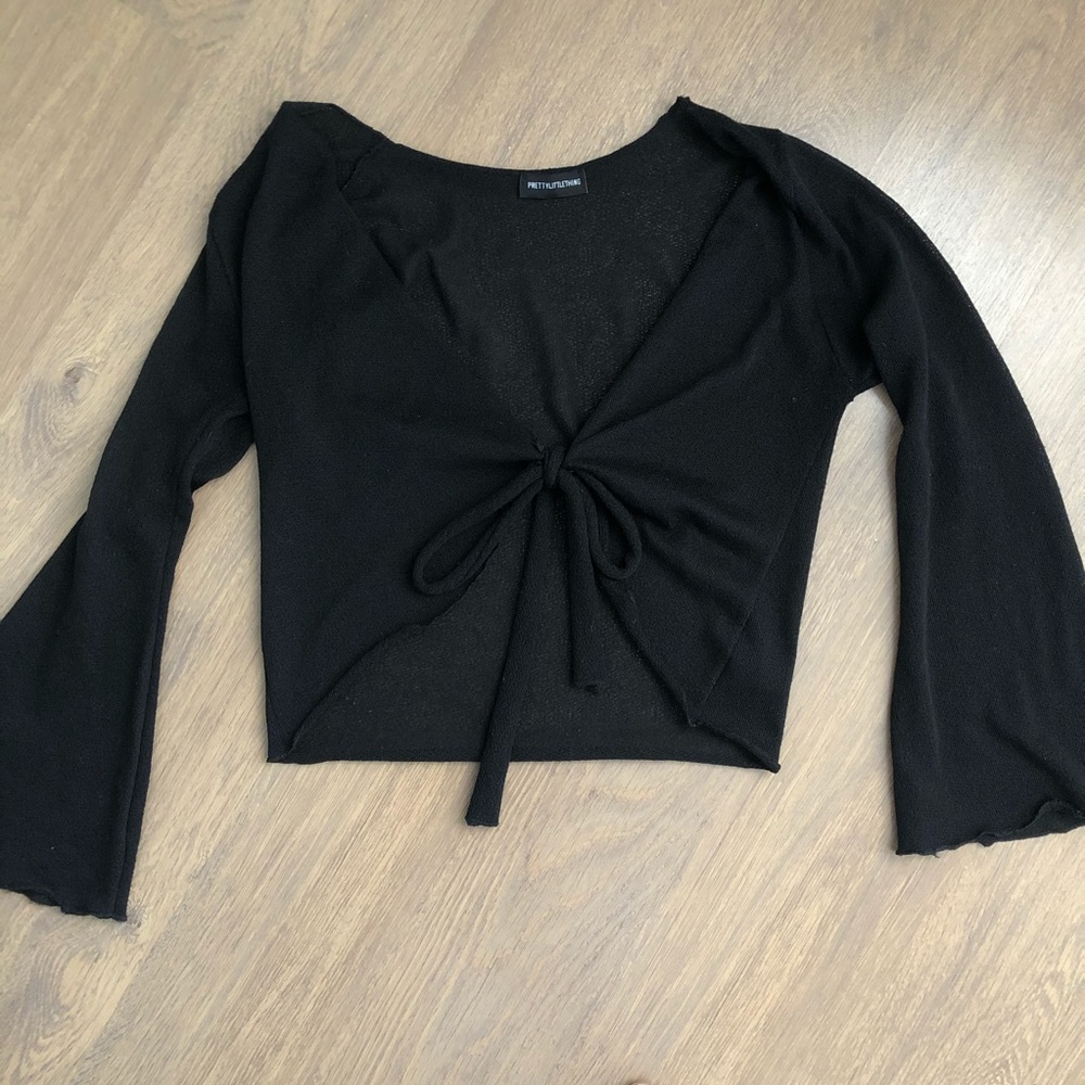 prettylittlething black tie front top